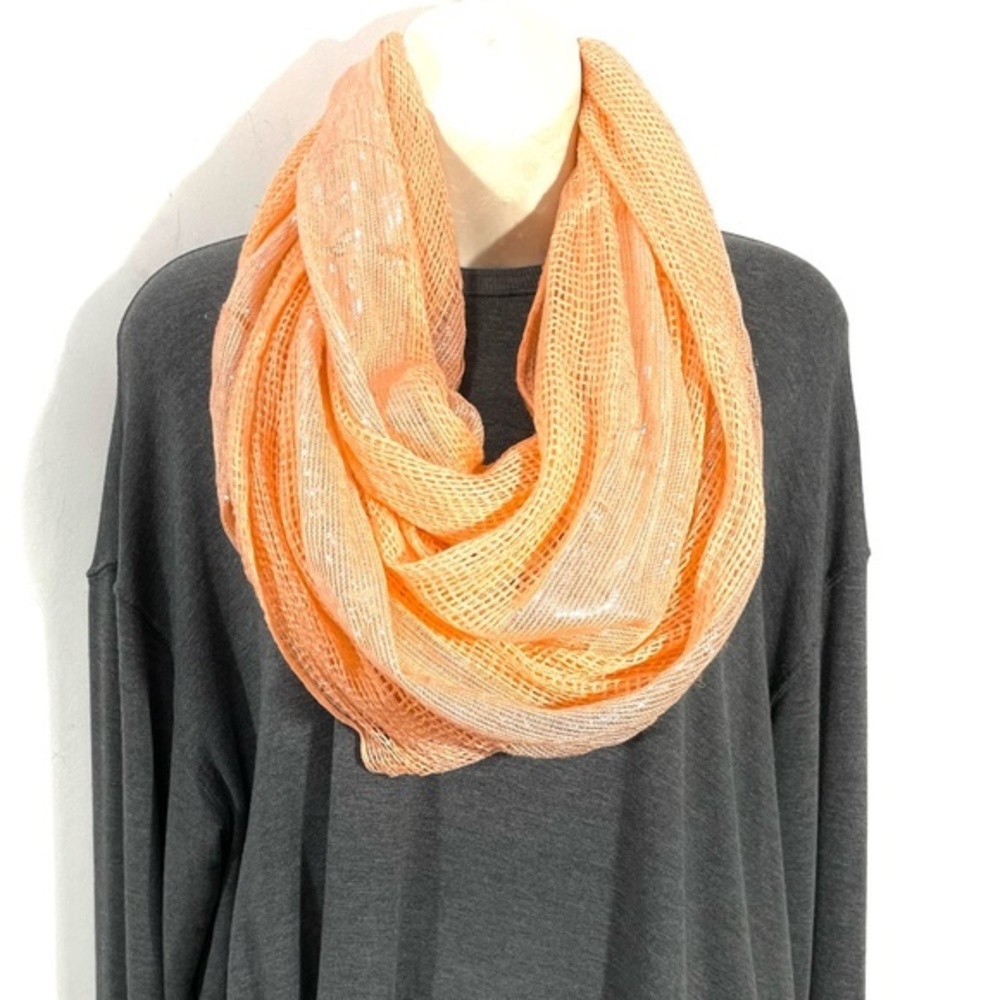 Peach & Silver Shimmer Gauzy Infinity Scarf